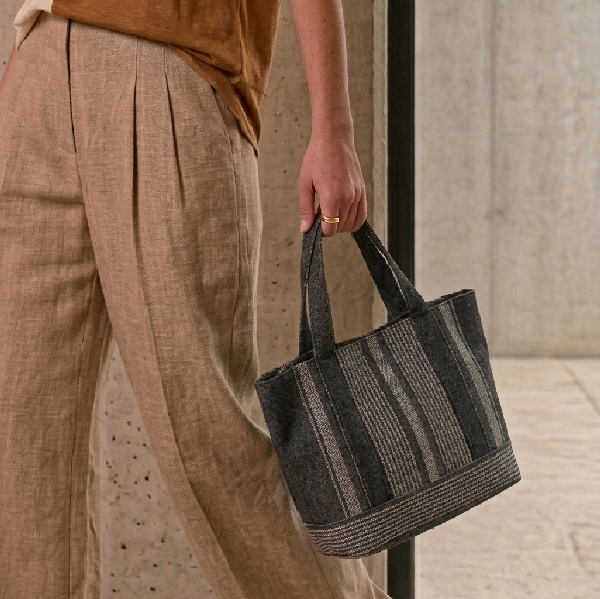 Black striped linen bag. Hnad made by JOY-A studio.